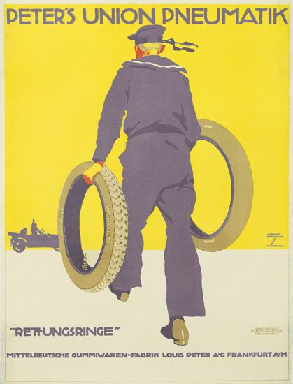 LUDWIG HOHLWEIN (1874-1949). PETER''S UNION PNEUMATIK. Circa 1913. 36x27 inches, 92x70 cm. Kornsand & Co., Frankfurt.